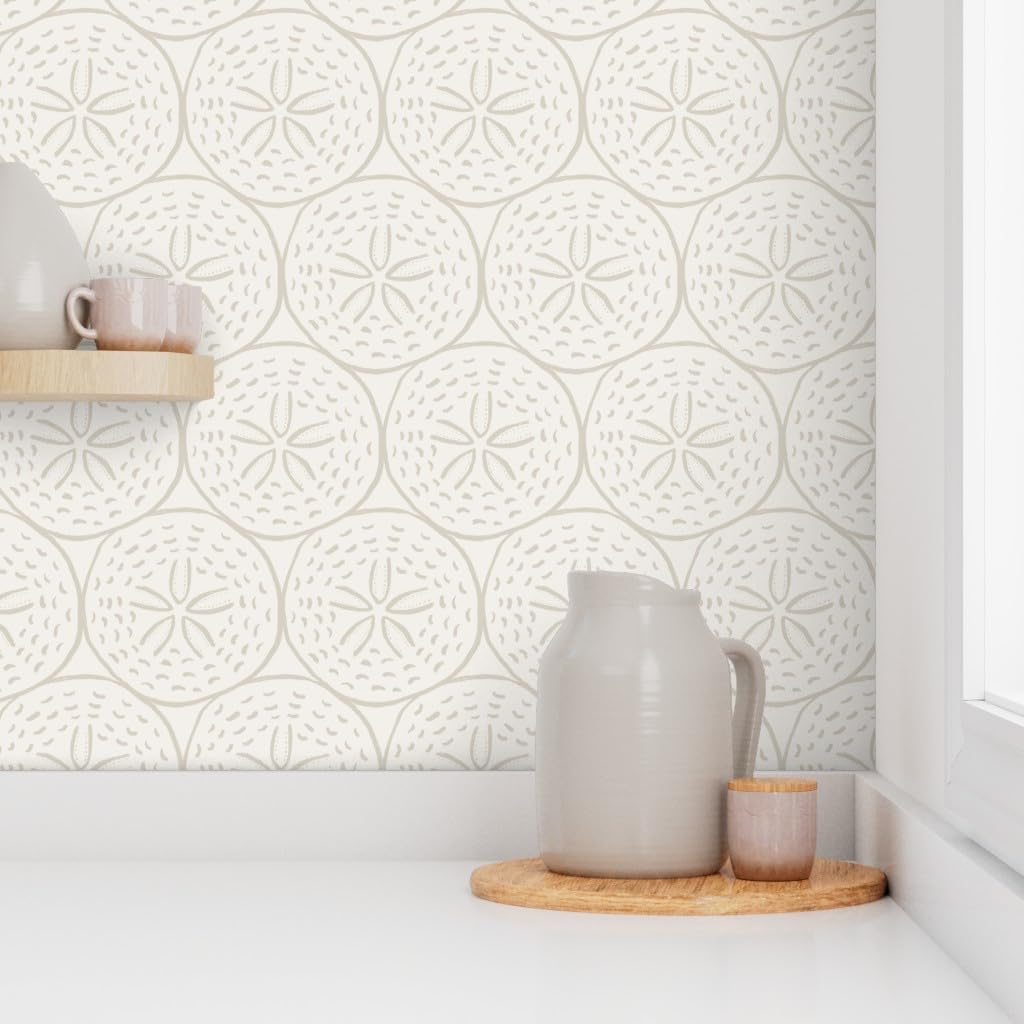 Peel & Stick Wallpaper 6ft x 2ft - Neutral Sand Dollar,Coastal Nautical,Neutral Calm,Serene,Minimal,Simple Beach,Ocean Life,sea Custom Removable Wallpaper by Spoonflower