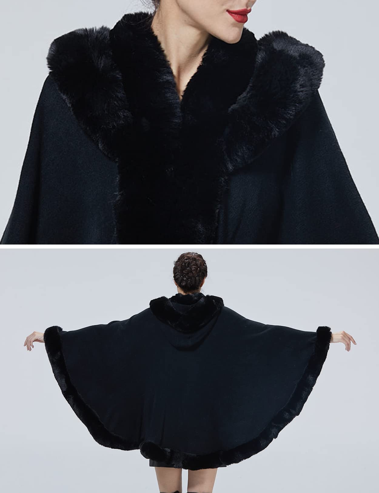 BEAUTELICATE Chal Pelo Mujer Poncho Capa de Piel Sintética Mujer Estola con Capucha de Punto Lana Abrigo Boleros para Bodas Fiesta Navidad Invierno