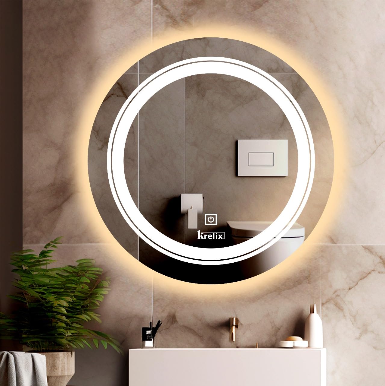 Unframed 16X16 inch Round Wall Mounter Mirror with Led Light for Wash Basin with Smart 3 Light Tone (Cool White,Natural White and Warm White)