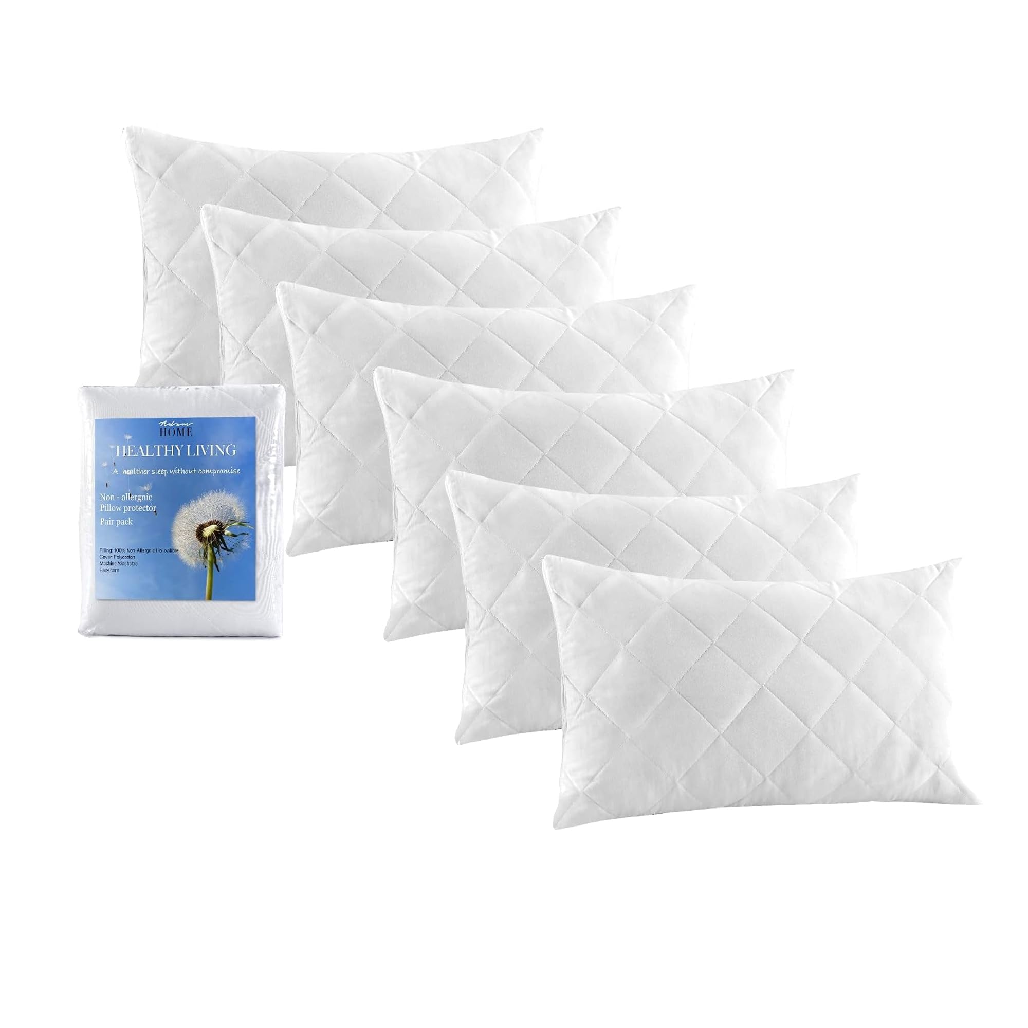 Adam Home Quilted Pillow Protectors 6 Pack (50 x 75 CM) - Soft Poly Cotton Zippered Pillow Cases – Durable, Breathable & Comfortable