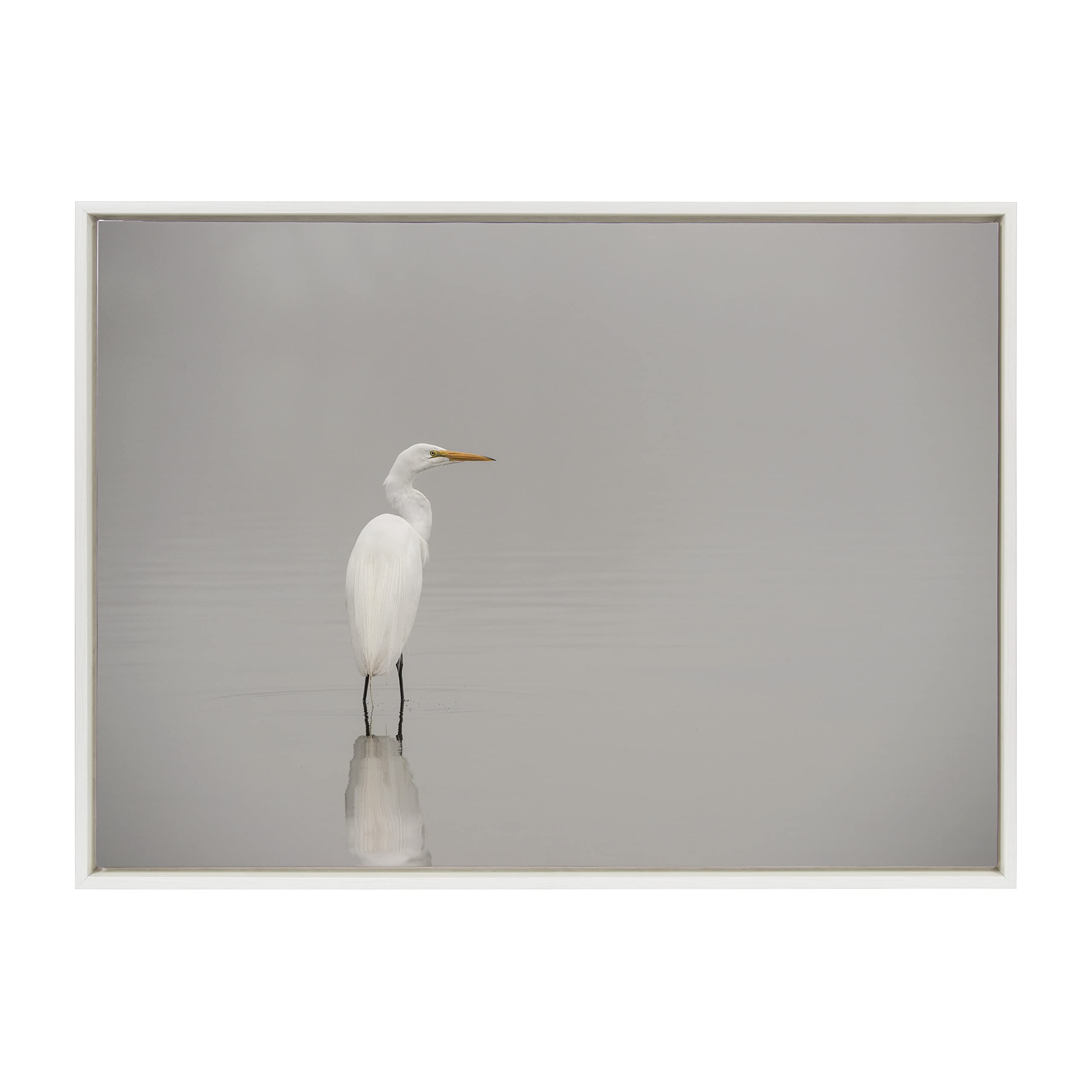 Kate and Laurel Sylvie Great White Egret Framed Canvas Wall Art by Crystal Lynn Collins, 28x38 White, Scenic Animal Wall Decor Piece