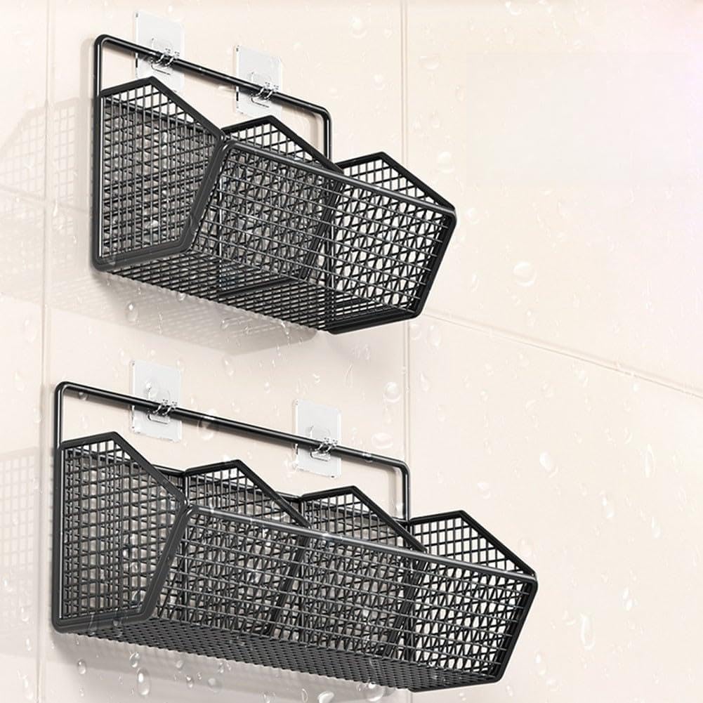 Gewürzregal zur Wandmontage, stanzfreier Küchenaufbewahrungs-Organizer für Knoblauch, Chili, Kräuter, Gewürzhalter, Metall, Schwarz, M 26 x 15 x 11 cm
