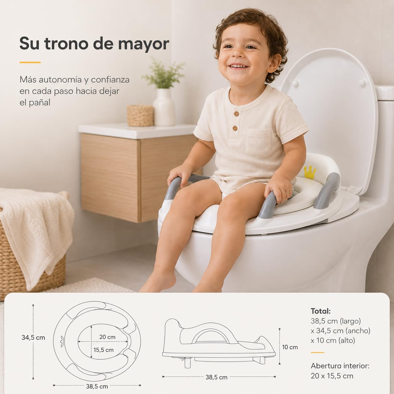 ALMAR Baby Adaptador WC Asiento Reductor de Inodoro para Niños – Entrenador de Baño con asas y respaldo, Cojín Acolchado y Diseño Antideslizante – Universal
