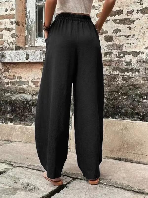 Elastic High Waisted Wide Leg Harem Pants for Women Loose Casual Solid Color Comfy Baggy Trousers Pants with Pockets3