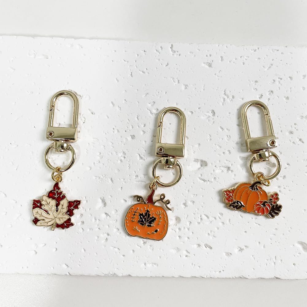 3pcs Thanksgiving Pumpkin Cute Keychain Set Maple Leaf Small Key Chain for Women Bag Charm Car Key Ring Pendant LEAF - Image 5