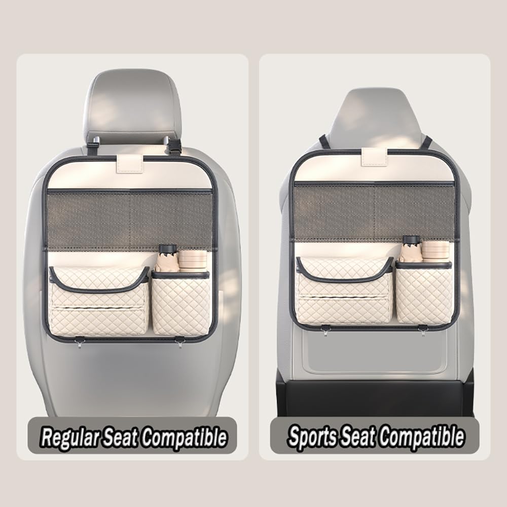 Auto Organizer für VW CC T ROC Bora EOS UP Caddy Golf Polo Jetta New Beetle, Autositz Organizer mit Klapptisch Multifunktional Wasserdicht Auto Rücksitz Organizer,Beige