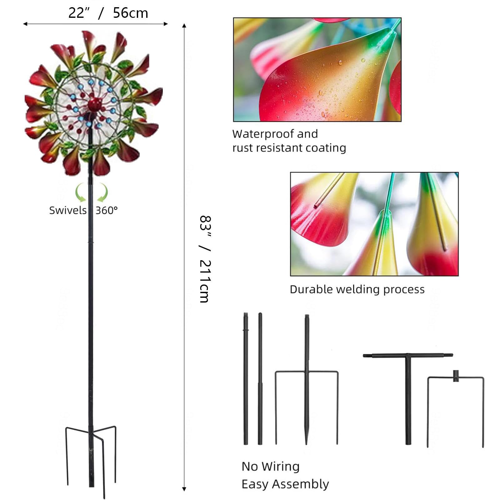 Mulino a vento da 210,8 cm per cortile e giardino Wind Spinner Dual Direction Solar Spinners per cortile e giardino