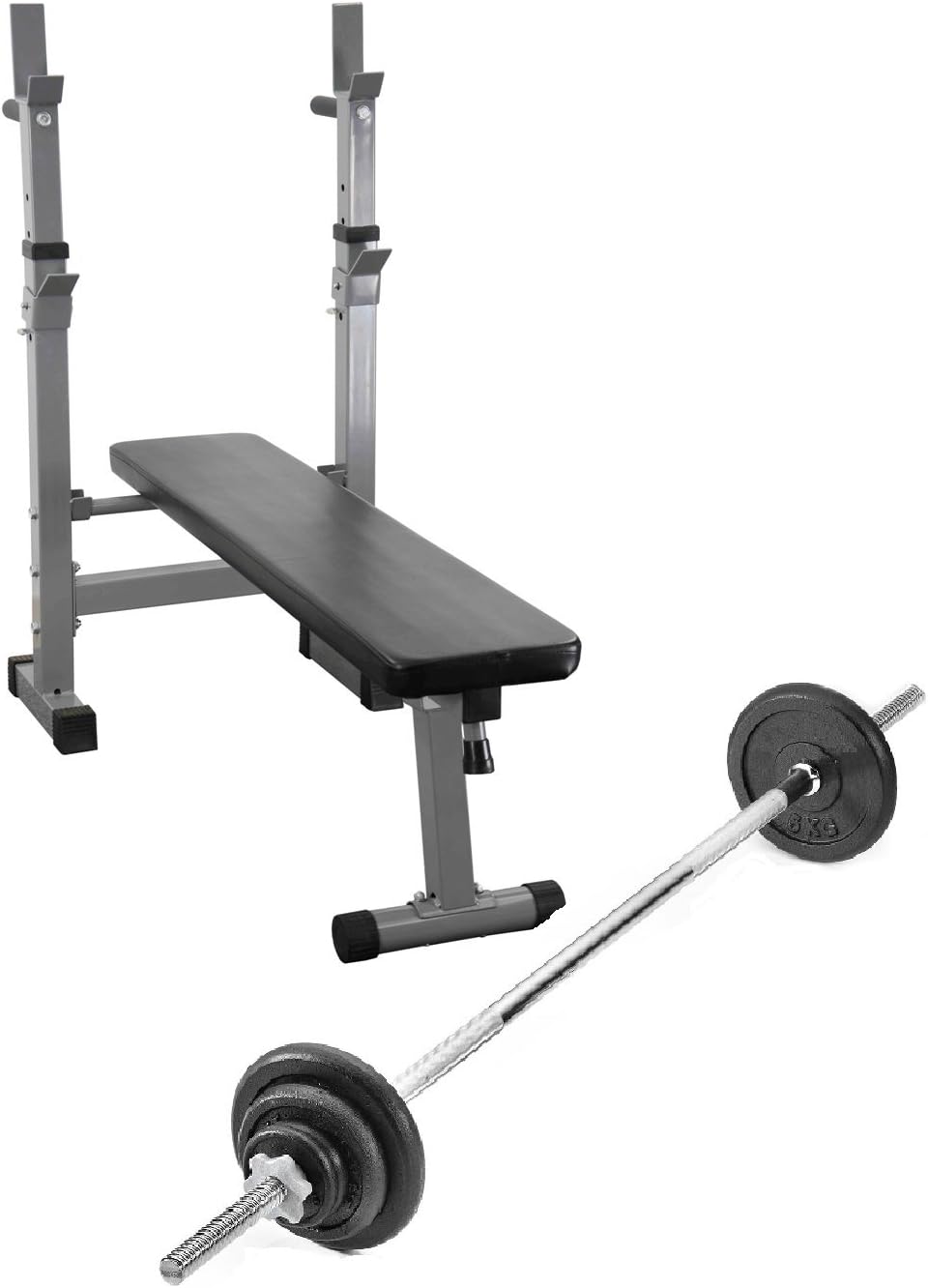 Weight Training Bench Set + 6ft Bar + 65kg Cast Iron Weight Plates Complete weight lifting set