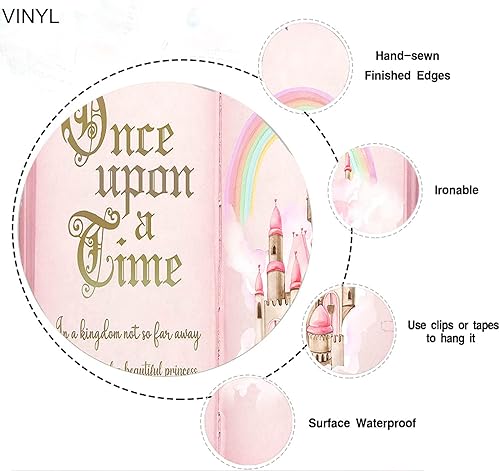 Miniatura 5 de Once Upon a Time Telón de fondo rosa Castillo de cuento de hadas Libro gigante arco iris fotografía fondo niñas princesa fiesta de cumpleaños