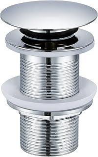 Peppermint Basin Sink Waste Unslotted Click Clack Waste Plug Without Overflow for Bathroom Sink, Brass Pop Up Sprung Plug Waste, Chrome
