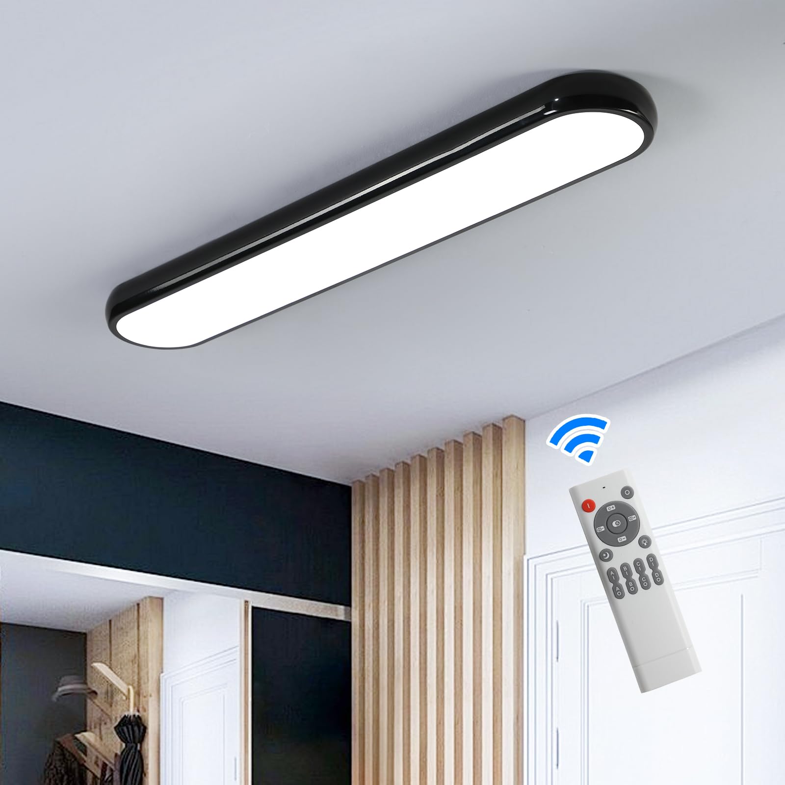 Qcyuui Modern LED Ceiling Light,Dimmable Semi Flush Mount Ceiling Light,39.4 in Long Ceiling Light Fixture,Kitchen Lighting Fixtures Ceiling for Office Bedroom Hallway(Black/48W/3000-6500K)