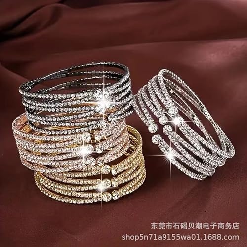 Pingyongchang Layered Bridal Crystal Rhinestone Cuff Bracelets For Women Adjustable Bling Upper Arm Sparkling Bangles Jewelry Accessory Gift For Wedding Formal Prom Cocktail Party-Silver thumb #4