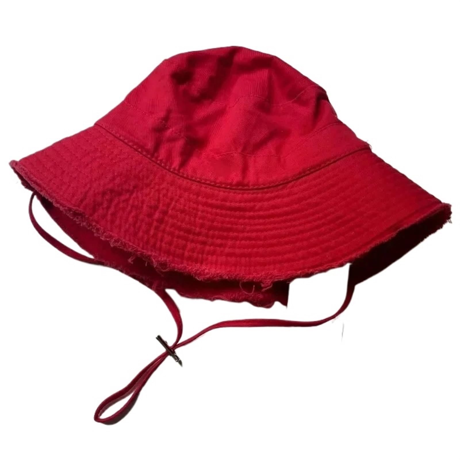 TRRYUIP Bucket Hat Fisherman Hats Foldable Bucket Hat with Big Brim Sunscreen with Adjust Chin Rope(Red)
