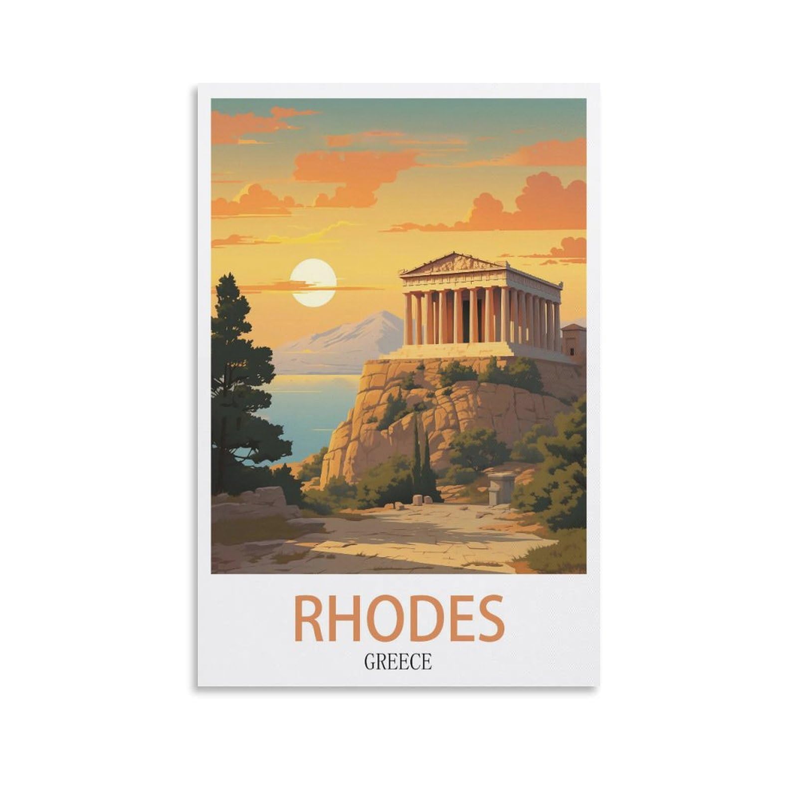 Rhodes Greece Vintage Travel Poster Sunset 08x12inch(20x30cm) Print Home Bedroom Office Living Room Decor Canvas Poster