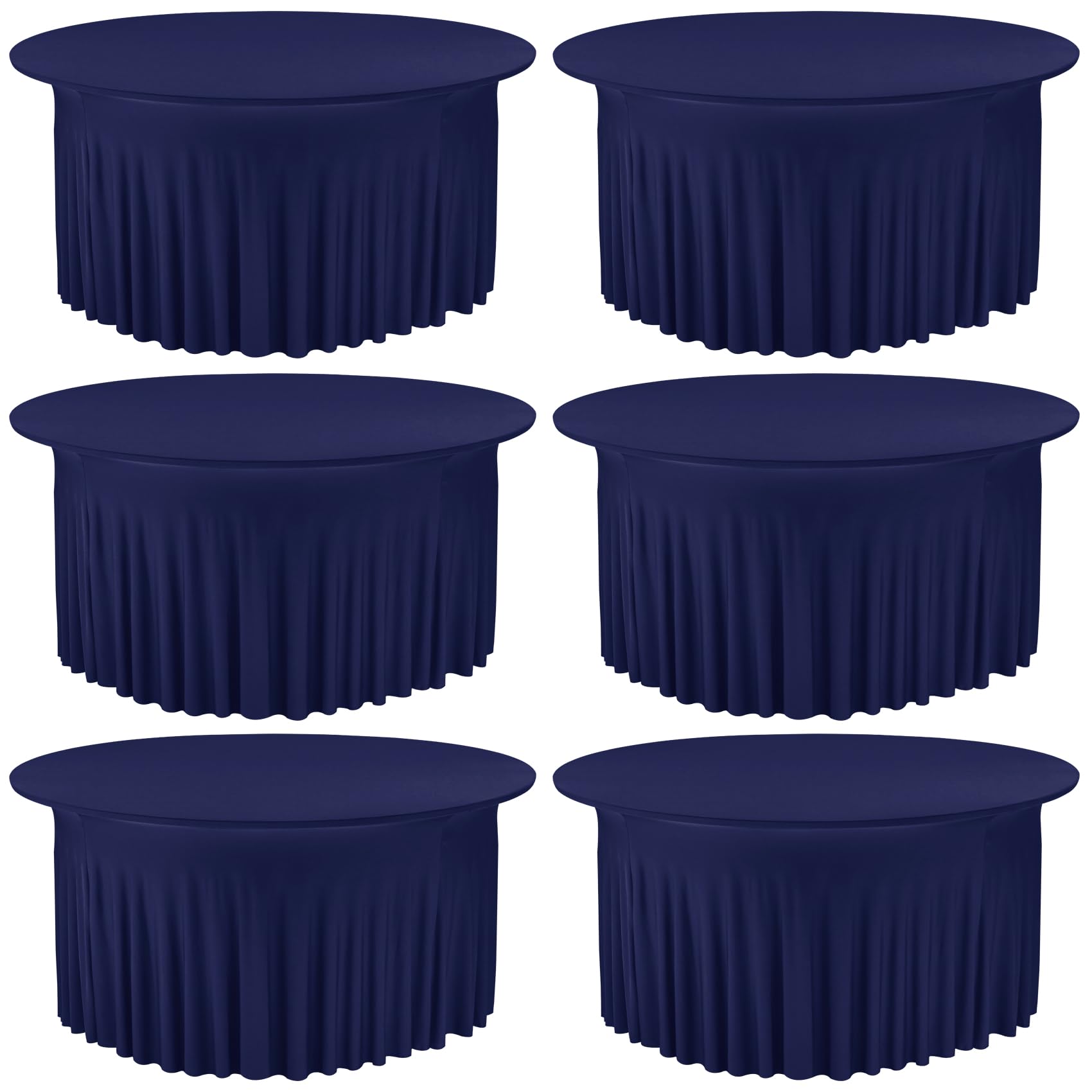 6 Pack 5FT Spandex Table Skirts for Round Table Washable Table Covers Navy Blue Stretch Tablecloth Wrinkle Resistant Fitted Table Skirts for Banquet,Wedding,Party,Restaurant,Events (Navy Blue)
