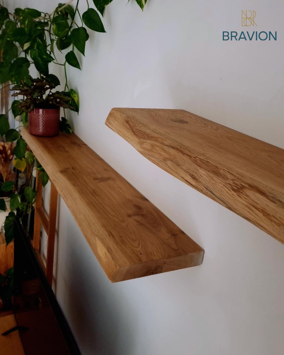 Eichen Wandregal Massivholz mit Naturkante – Schweberegal Holz, Rustikales Design, Handgefertigt (800 * 190-220 * 40 mm)