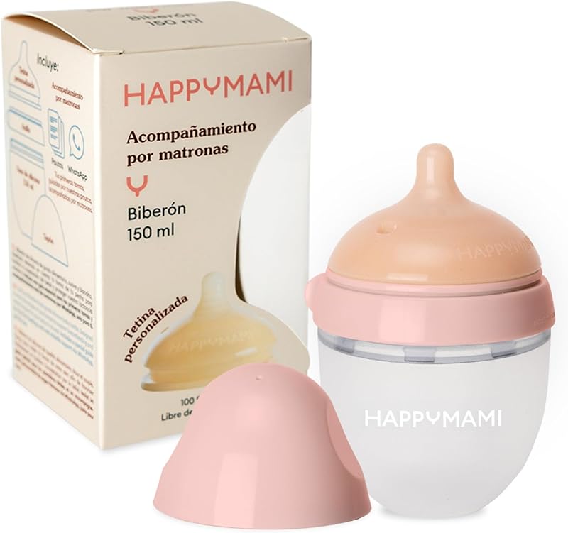 HappyMami - Biberon en Forme de Sein, Biberon 250 ml, Couleur Turquoise, Tétine en Silicone de grade
