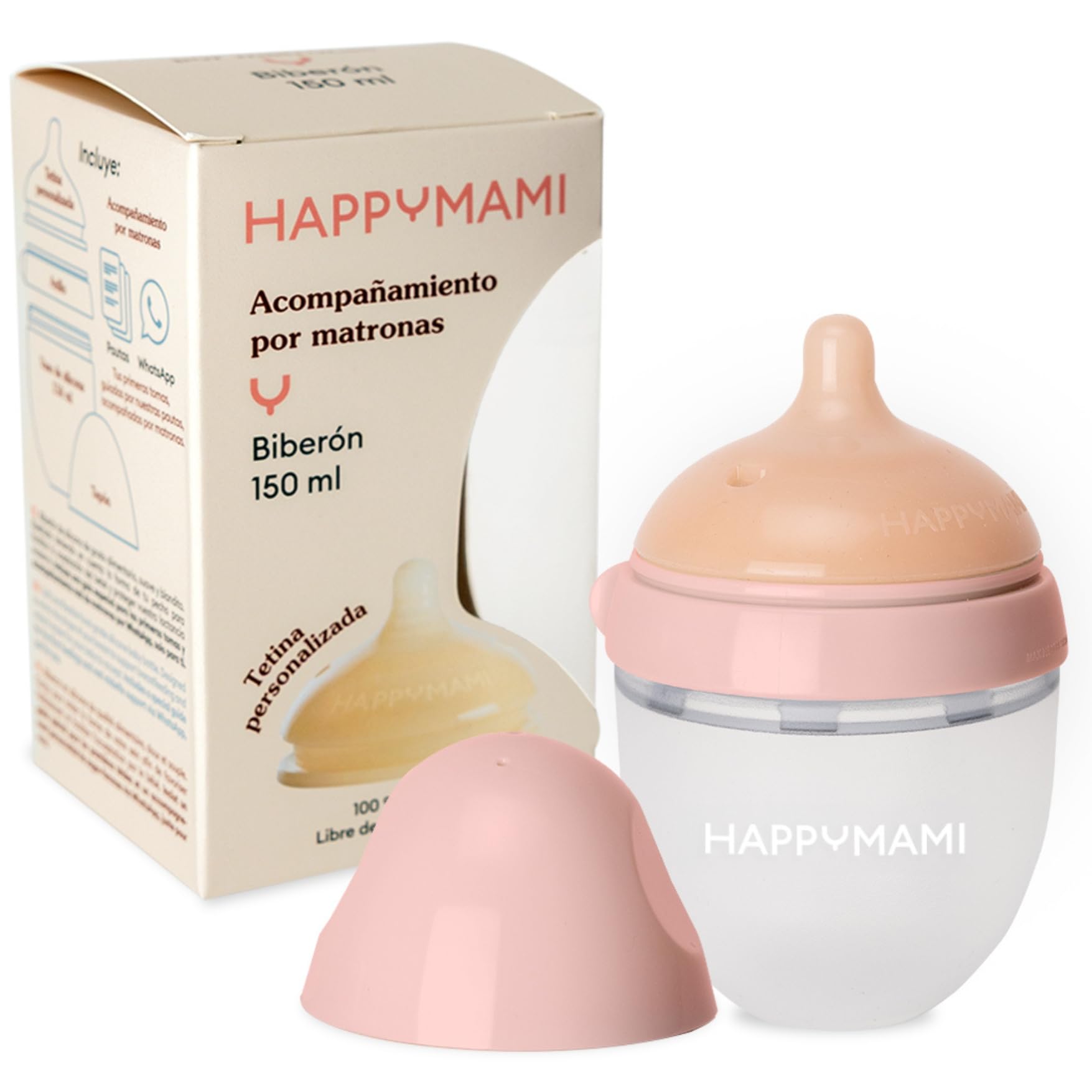 Happymami Babyflasche | Nach deiner Brustform konfigurierbar | 100% Brustähnlich & Anti-Kolik | Schutz vor Saugverwirrung | Lebensmittelechtes Silikon, BPA-Frei & Spülmaschinenfest