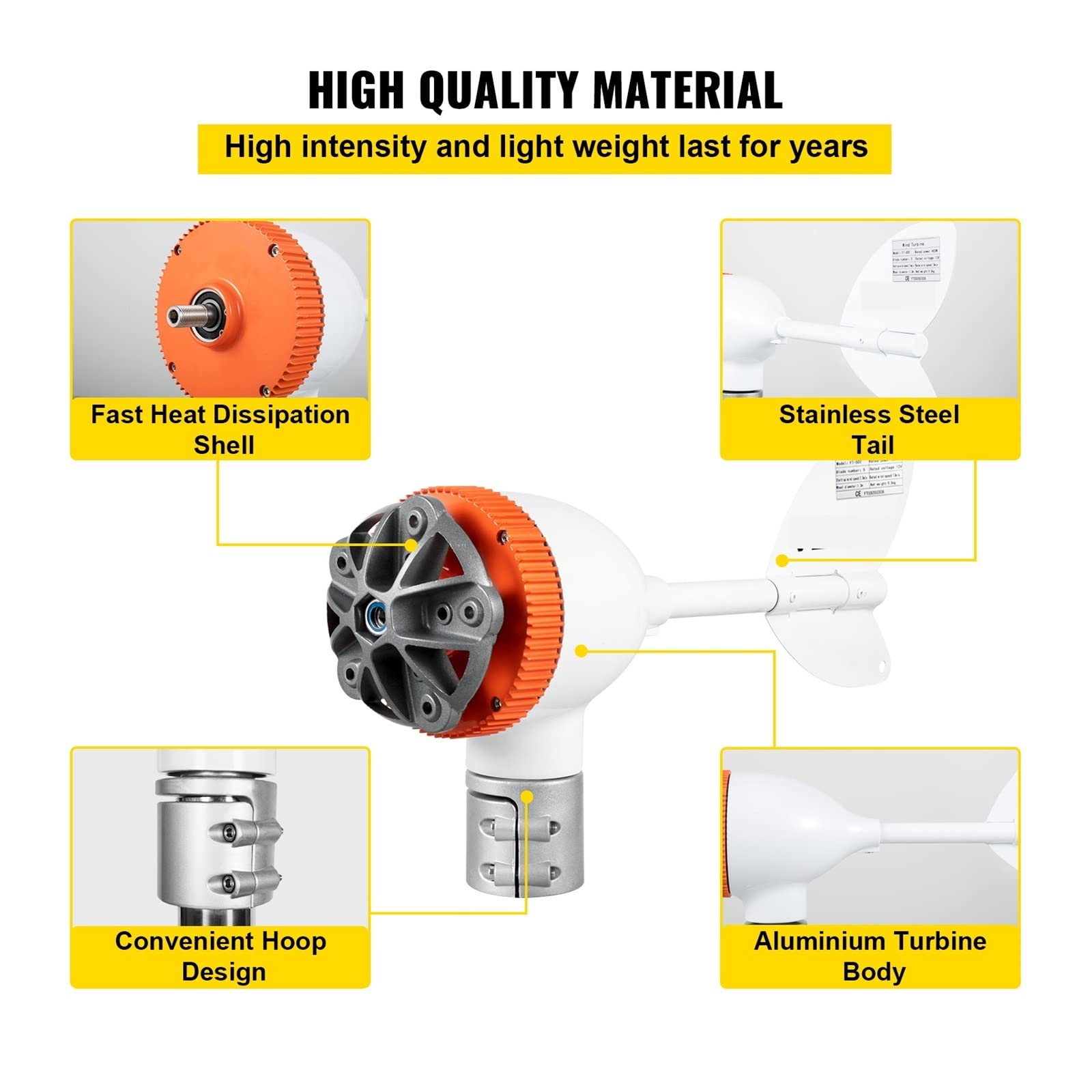 Generador de turbina eólica 300W 400W 500W con MPPT/controlador de carga molino de viento RV Yacht Farm pequeño generador de viento uso doméstico Adecuado para campos industriales y comerciales(400W 5