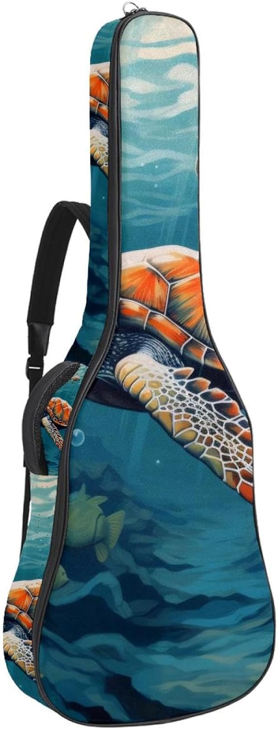 Acoustic Guitar Gig Bag 1 cm Thick Padding, Waterproof Electric Guitar Bag 40-42 Inch Guitar Case Backpack with Dual Shoulder Strap, Ocean Sea Turtle