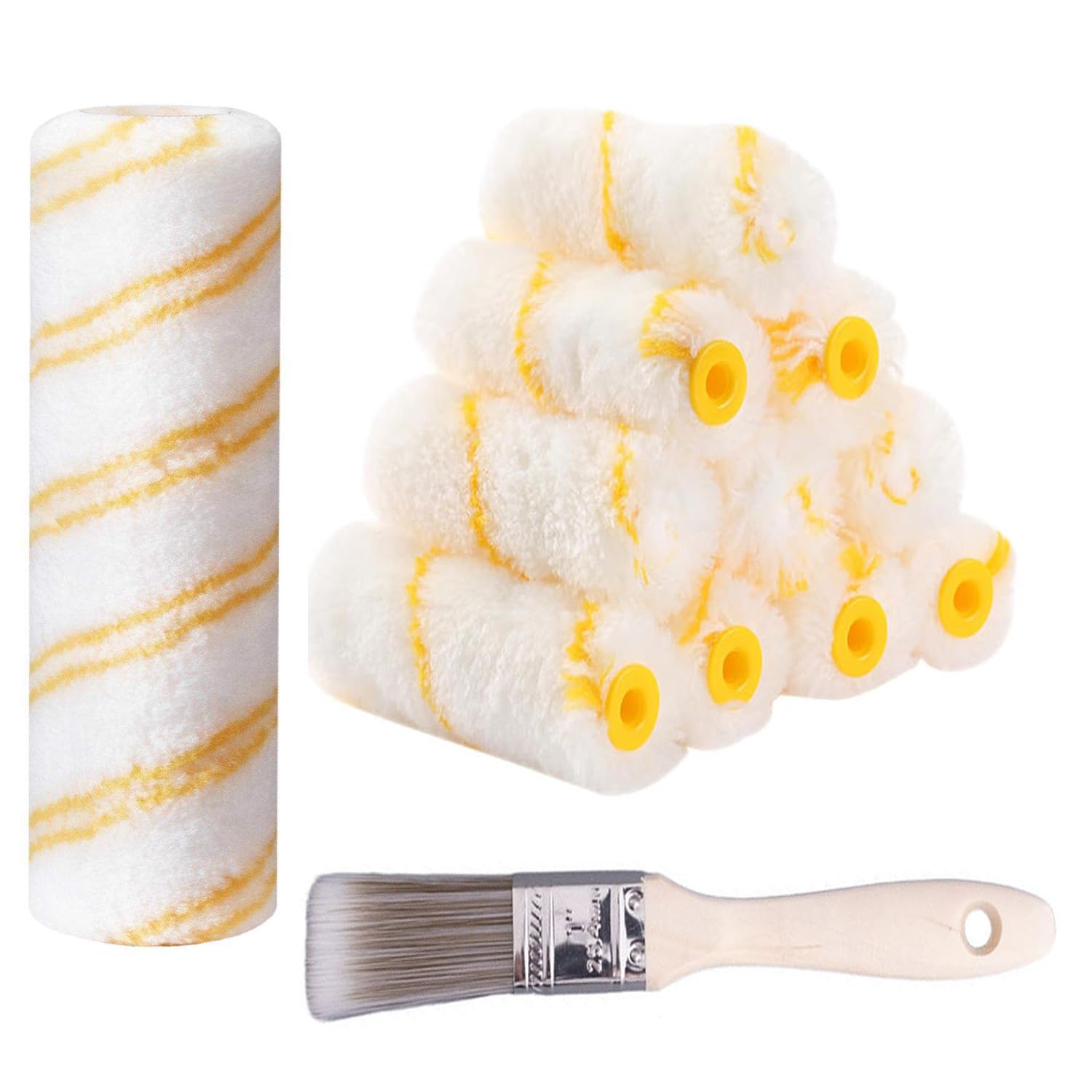 iLulala Paint Roller Kit, 20pcs 4 Inch 3/8" Nap Mini Microfiber Roller Covers for Painting with Paint Brush for Walls, Small House Painting Supplies for Walls, Ceilings, Trim & DIY Projects.