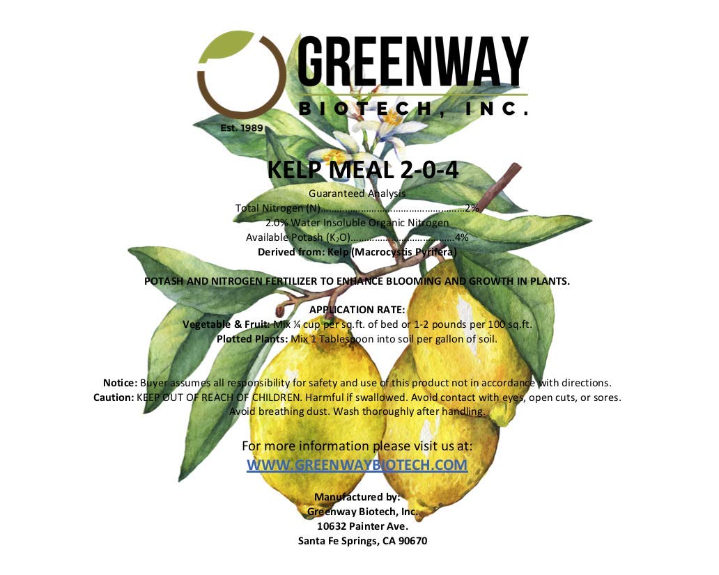 Greenway Biotech, Inc. Kelp Meal Fertilizer 2-0-4 Includes 2% Nitrogen and 4% Potassium- Non- GMO Organic Lawn Plant, Vegetables, Fertilizers for Root Development and Boosts Growth - 5 Pounds
