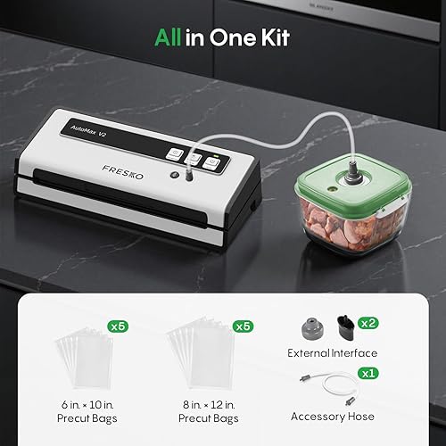 Miniatura 6 de FRESKO Sellador automático al vacío para alimentos con potente succión de 95 kPa, kit de inicio de máquina selladora de alimentos compacta con 10