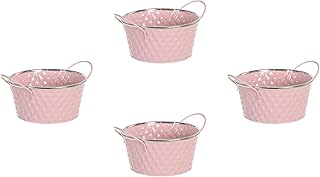 HERSIG - Pack de 4 Cubos de Metal Color Rosa | Maceteros Redondos Anchos de Metal - 16x8cm