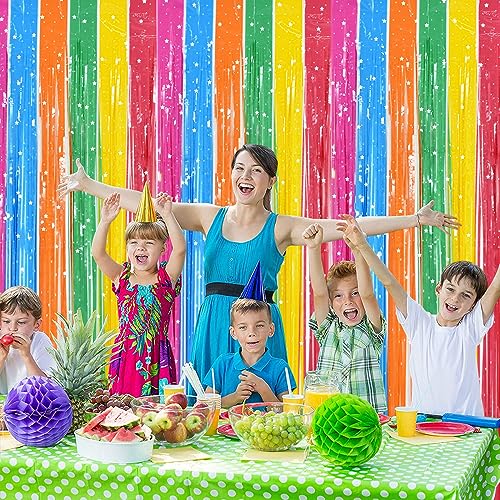 Image of TONIFUL 3Pcs Colorful Door Streamers,Photo Booth Backdrop Metallic Colorful Foil Fringe Curtains for Halloween Birthday,Christmas,New Year,Bachelorette,Grad Party Streamers Decor(9.9ft x 6.6ft)