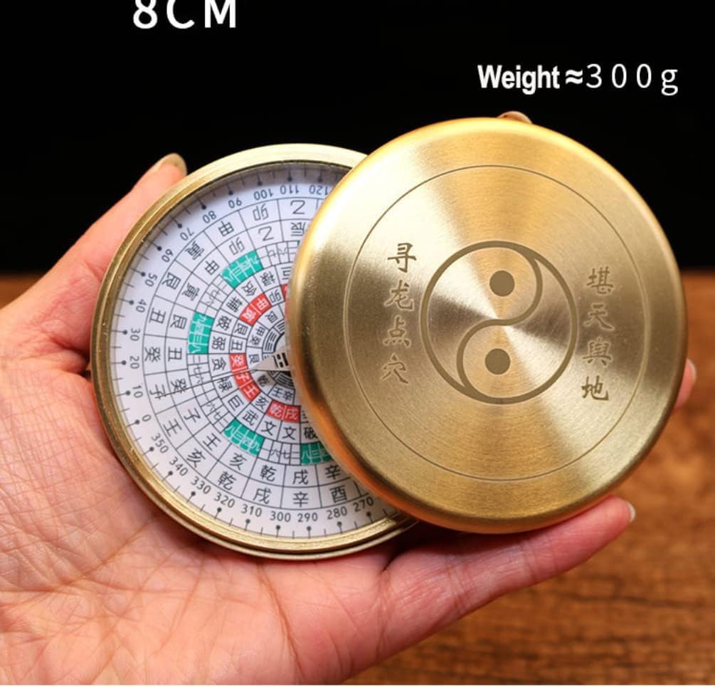 Ancien compas Feng Shui, outil de navigation Boussole en laiton Luopan de 8 cm avec étui