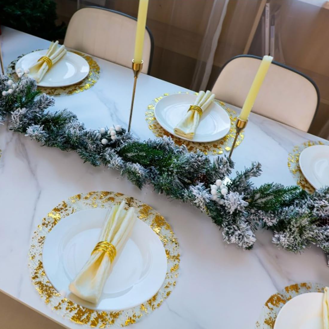 Snowkingdom Lot de 12 napperons jetables dorés ronds métalliques de 33 cm en maille pressée pour table de salle à manger, mariage, fête d'anniversaire, vacances, décoration de la maison