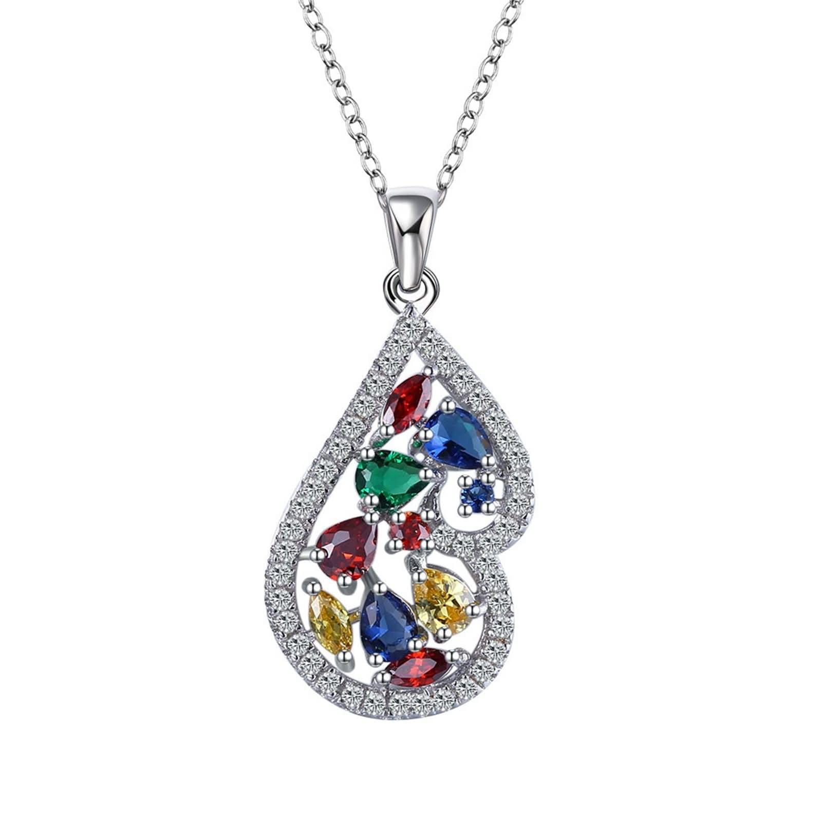 Collana Ciondolo Argento Donna,Donna Collana Pendenti Argento 925 Goccia D'Acqua con Zirconia Cubica Collana Argento