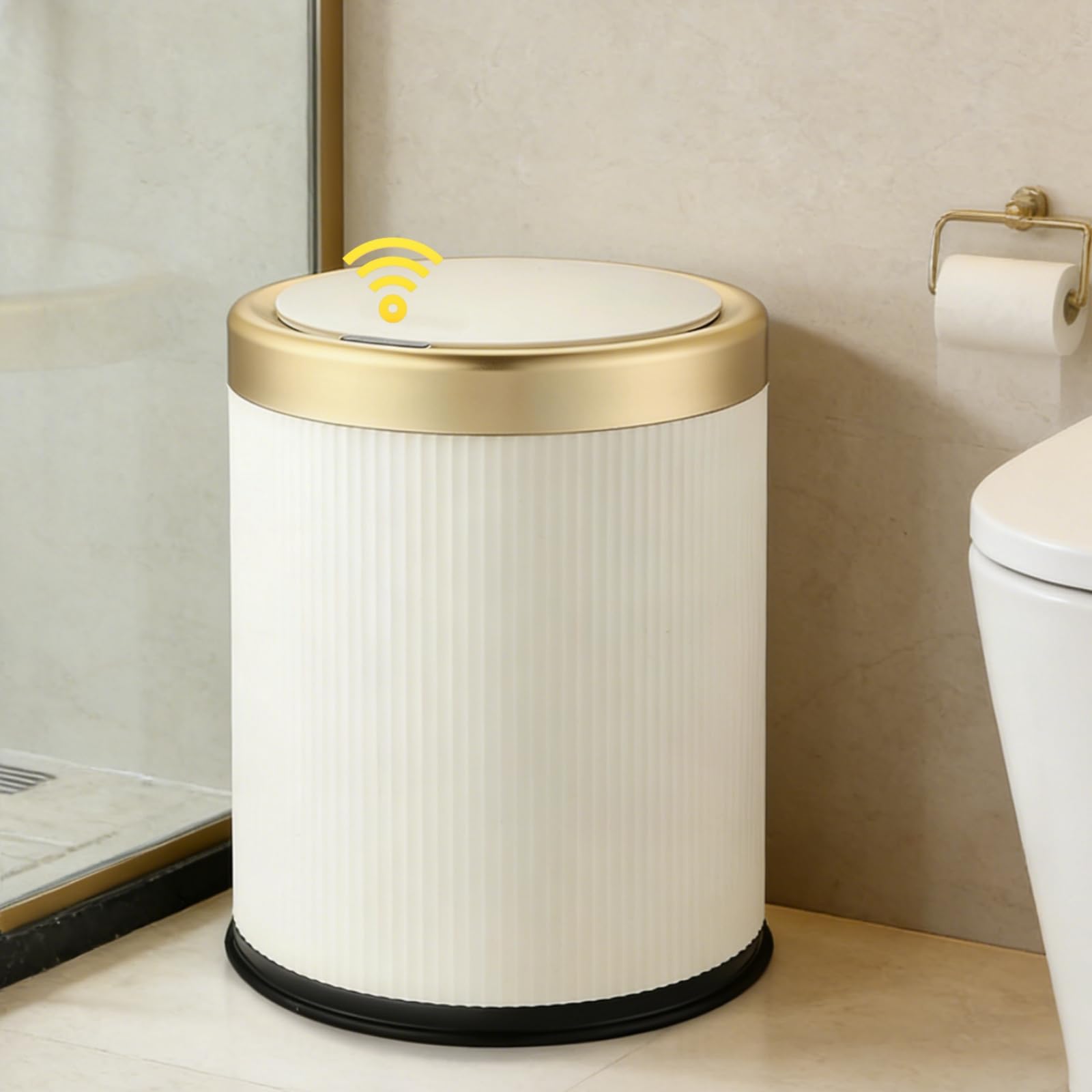 Photo 1 of URALFA Automatic Motion Sensor Trash Can - 2.8 Gallon, Cream White