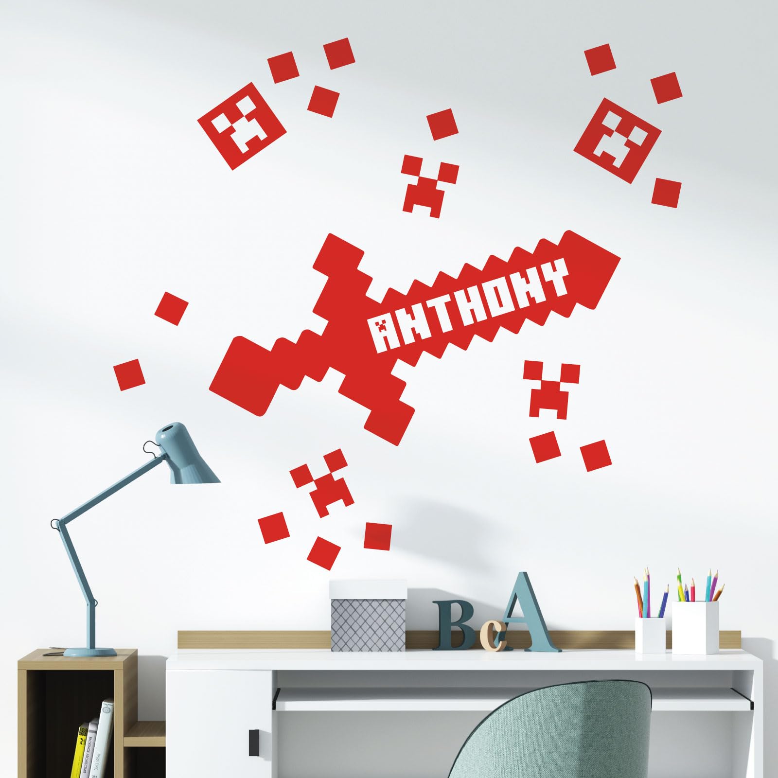 Gaming Mine Inspired Personalised Name - Gamers Bedroom Wall Sticker [XLarge] [Tomato]