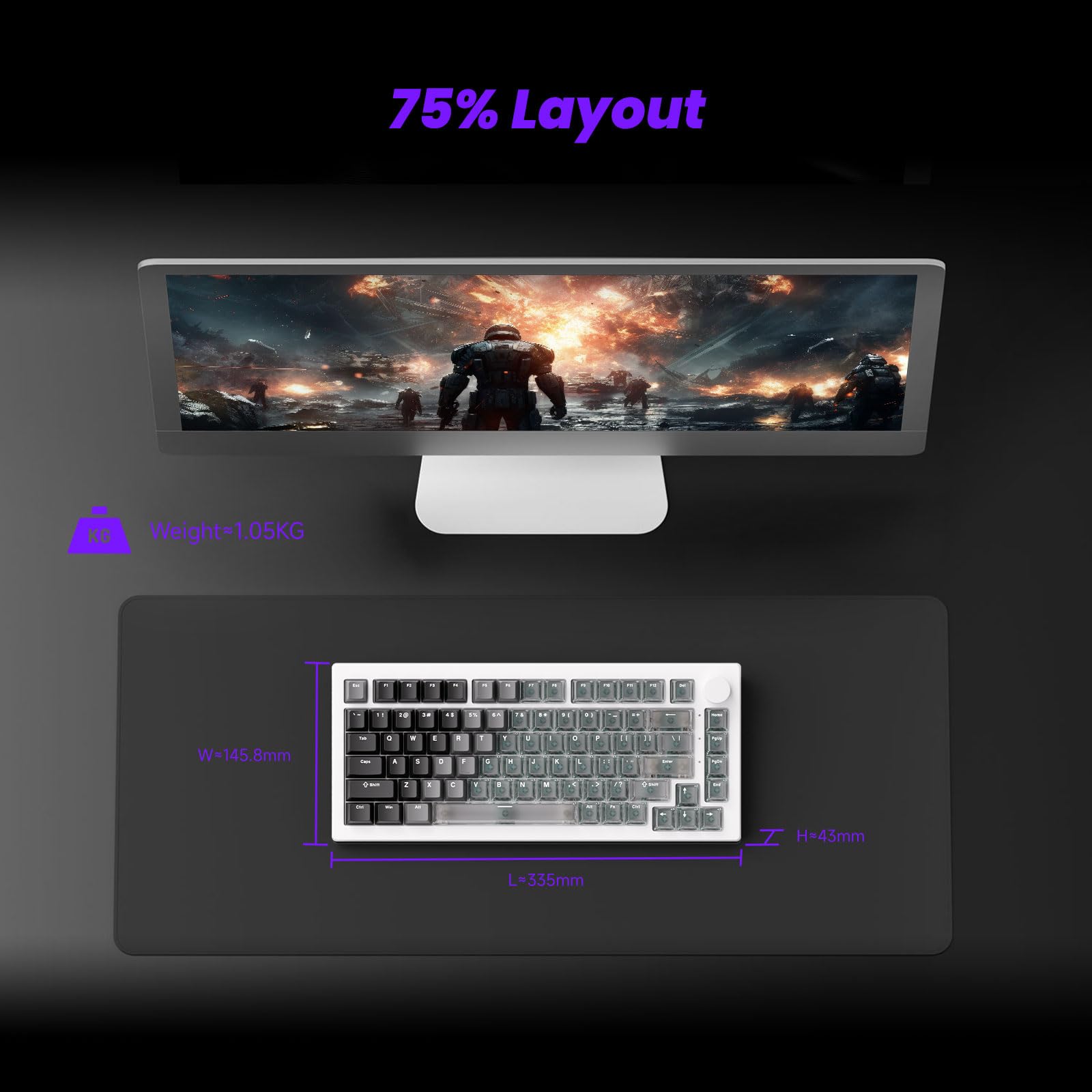 Akko 5075 V3 HE Klawiatura gamingowa przewodowa, przełącznik magnetyczny z efektem Halla, częstotliwość odpytywania 8K, RT0,005 mm, układ 75% US, RGB, do komputerów PC i Mac (biała przezroczysta)