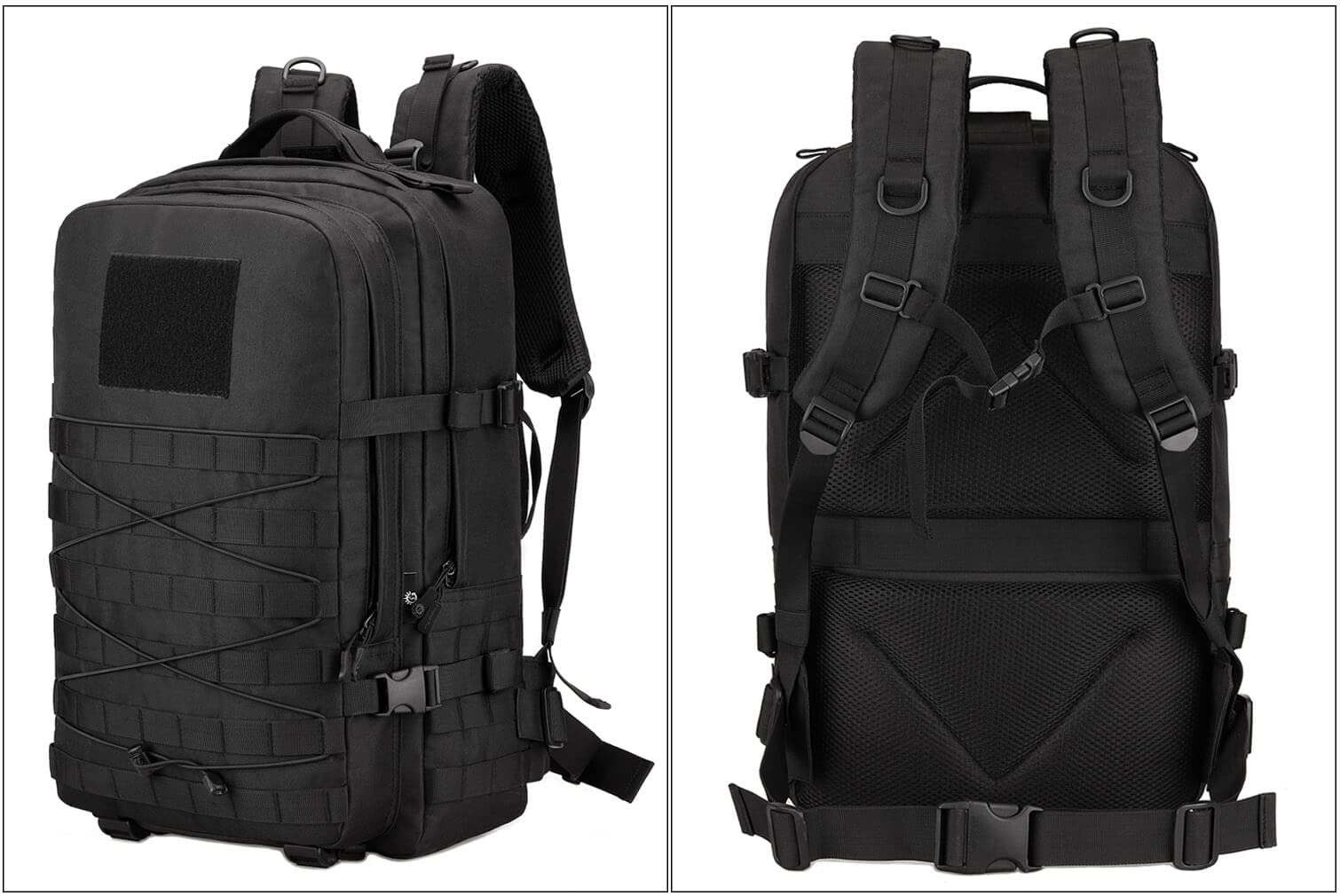 Taktischer Rucksack, 45 l, Wanderrucksack, Molle-Militär-Assault Pack, 43,2 cm (17 Zoll), Laptop-Rucksäcke, Reise, Tagesrucksack für Outdoor, Camping, Angeln, Trekking, Jagd, Schwarz