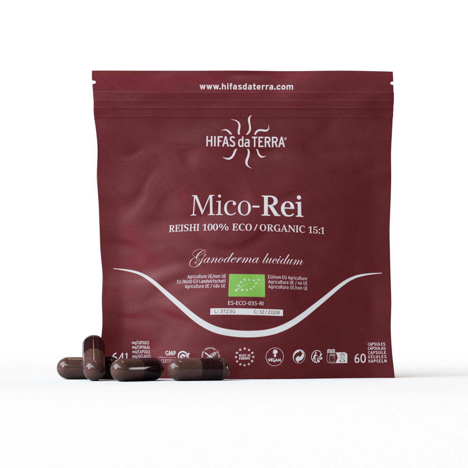 HIFAS DA TERRA - Mico-Rei Pure Reishi Mushroom Extract 60 Capsules Refill | Ganoderma Lucidum 58%+ Polysaccharides & Vitamin C | Supports Immunity, Relaxation & Stability | King Mushroom