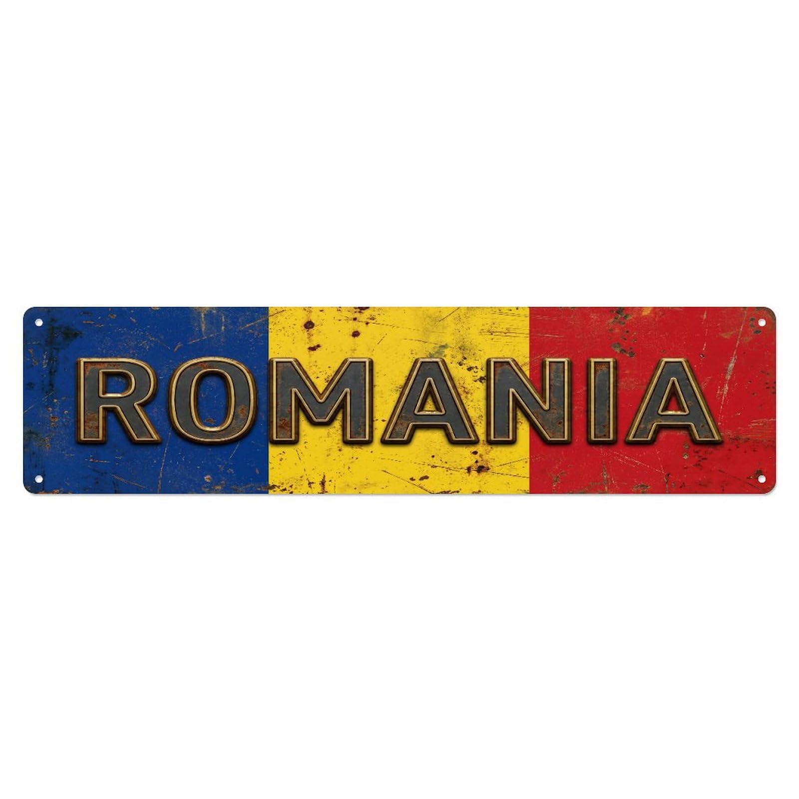 Fqcyn Style Metal Tin Sign Vintage Romania Flag Pattern