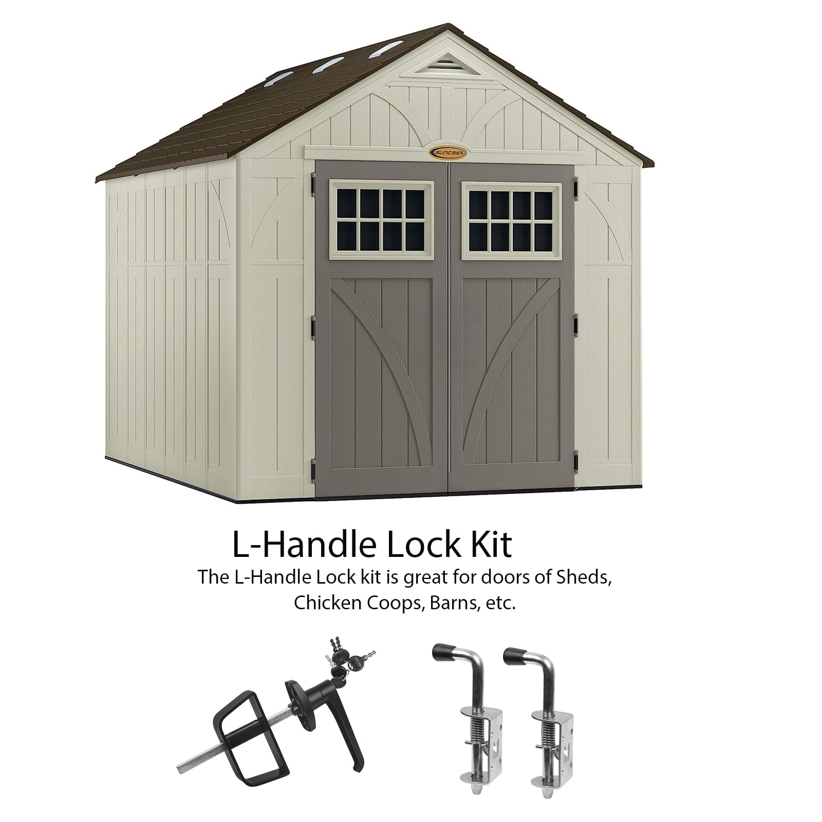 Kit de pestillo de puerta de cobertizo con 5 llaves, kit de bloqueo de mango en L y 2 paquetes de herrajes con resorte para cobertizos, puertas, puertas de granero, ventana de madera,