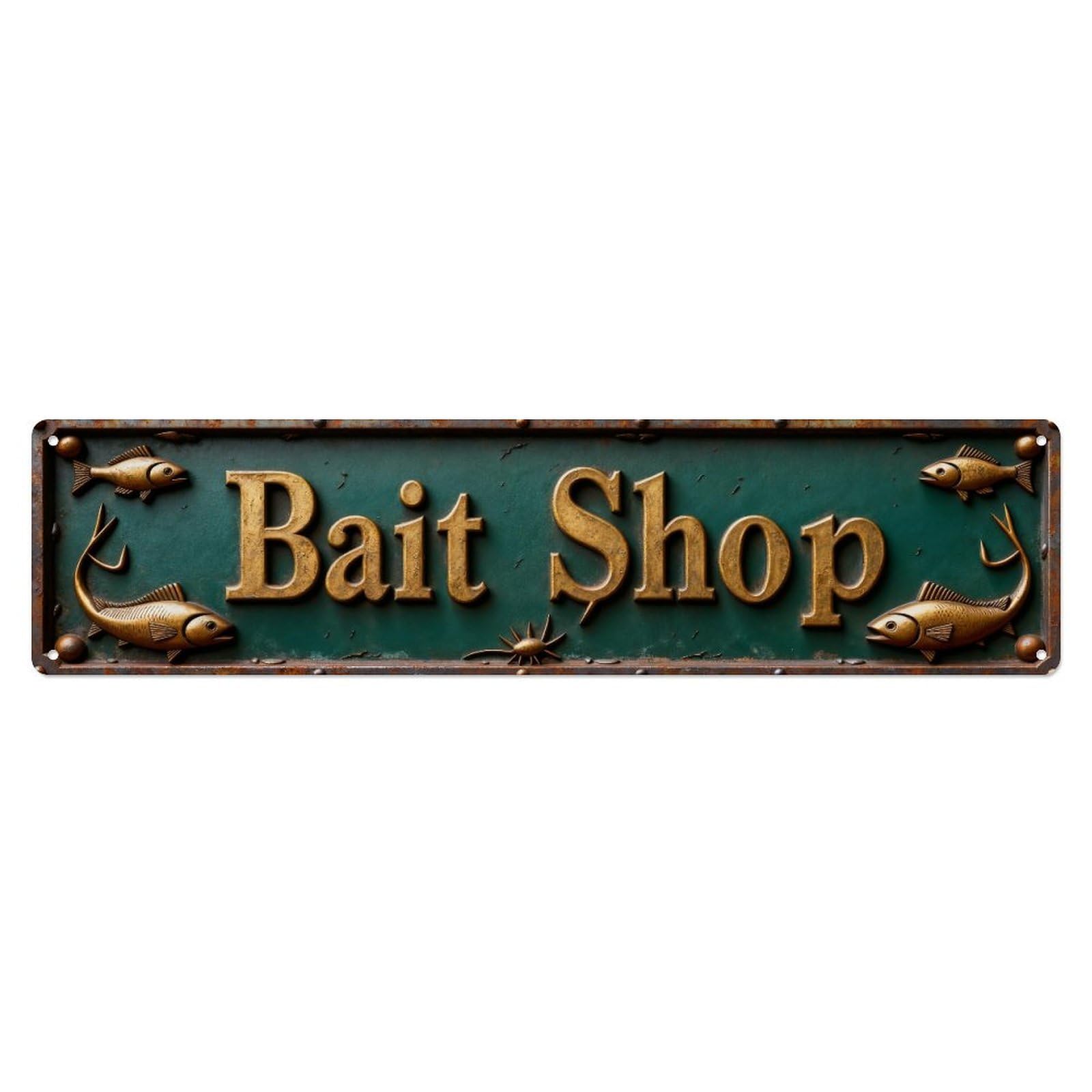 Bait Shop Sign With Fish Metal Tin Sign Plaque