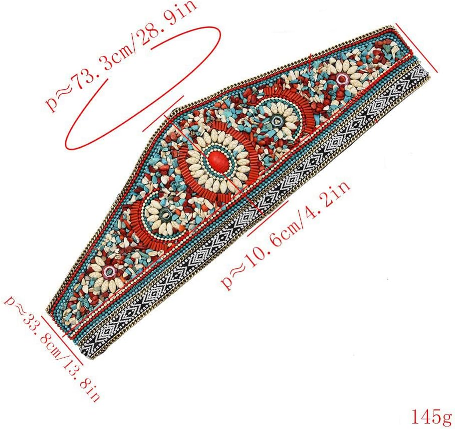 idealway Bohemian Women Belts Wide Stretch Elastic Waist Cinch Belt Handmade Beaded Flower Adjustable Belt for Dresses - Image 6
