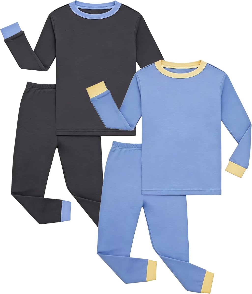 Conjunto de pijama de 4 piezas 100% algodón para niños Ropa de dormir suave 2T-12 años | Tela acogedora y transpirable, cómodo pijama para niños, pijamas de ajuste cómodo para niños pequeños y grandes, ideal para descansar y dormir