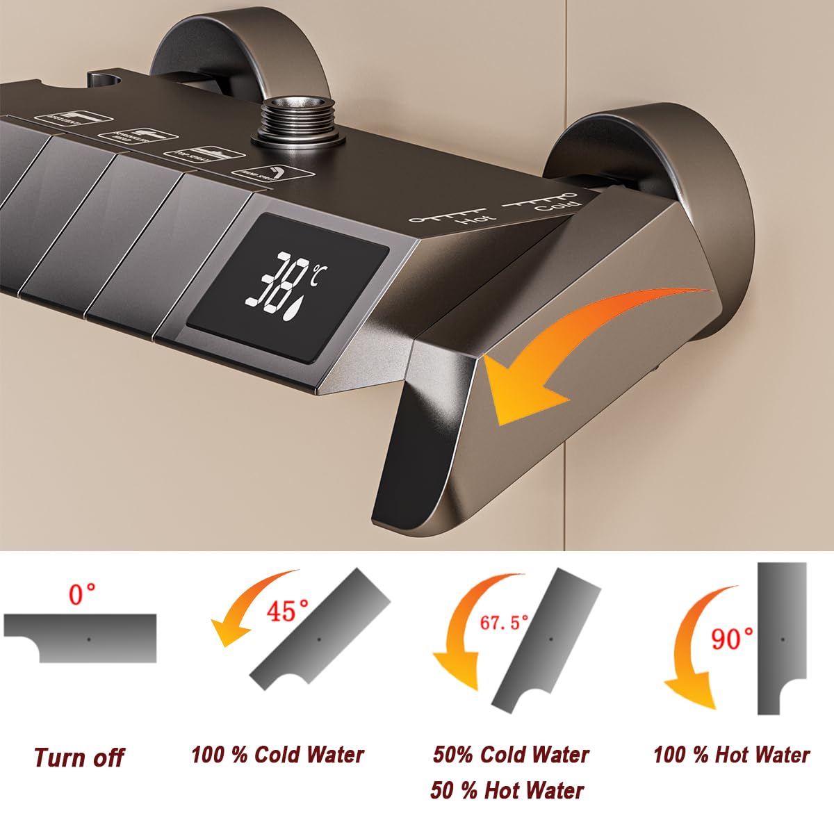 Colonne De Douche Avec Mitigeur, Design Piano Key, Pomme De Douche 30x20cm, Affichage Digital Led, Hauteur Ajustable, Multifonctionnel Pour Le Confort De La Salle De Bain.