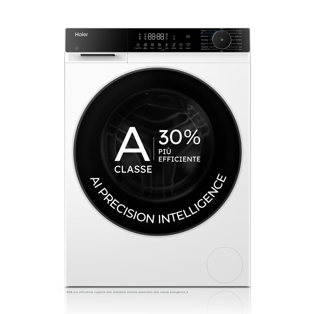Haier X Serie 5 Lavatrice 12 Kg, Libera Installazione, Carica Frontale, Classe A-30%, 1400 Giri, Smart AI Cycle, Ciclo Refresh a Vapore, Wi-Fi con App hOn, 85x60x66 cm, Bianca – HW120-BP14357UIT