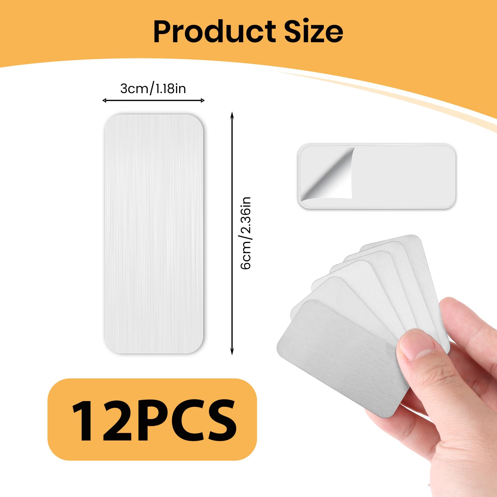 12 Pcs Under Cabinet Light Metal Adhesive Strips, Iron Plate Sticky Sheets for Magnetic LED Lighting Mounting Closet Kitchen Wardrobe Counter Cabinet Use (Non Magnetic 6x3cm/2.36x1.18in) — Amazon image 4