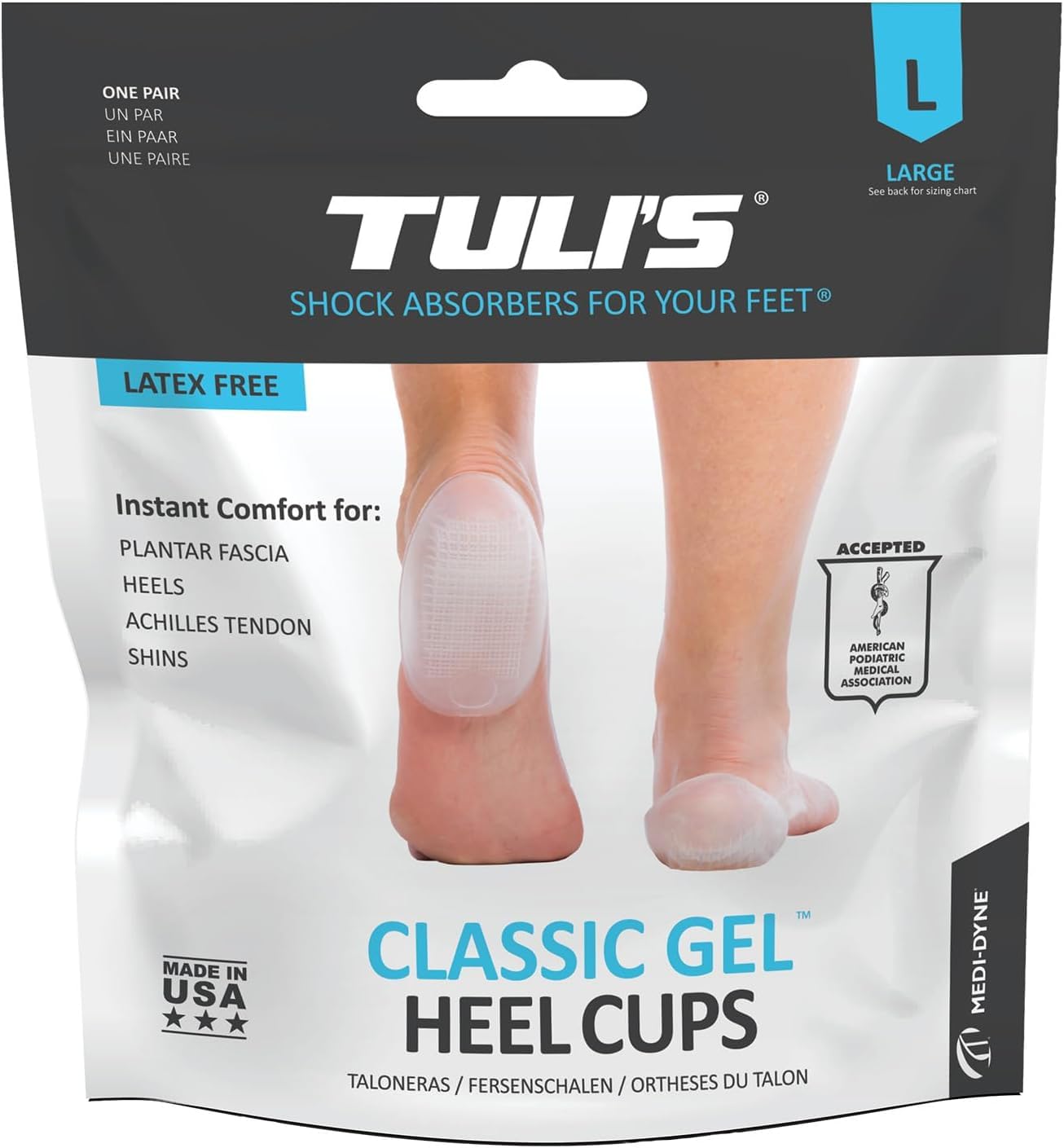 Tuli's Classic Gel Heel Cups Tallonette in gel Grande, 1 Paio | Ammortizzanti – Fastidio al tallone - Fascite plantare & spina calcaneare