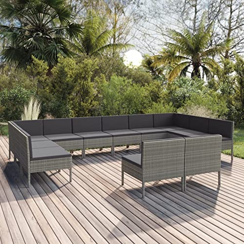 Gecheer Salon de Jardin Résine Tressée Gris Anthracite - Canapés Modulaires et Coussins Épais
