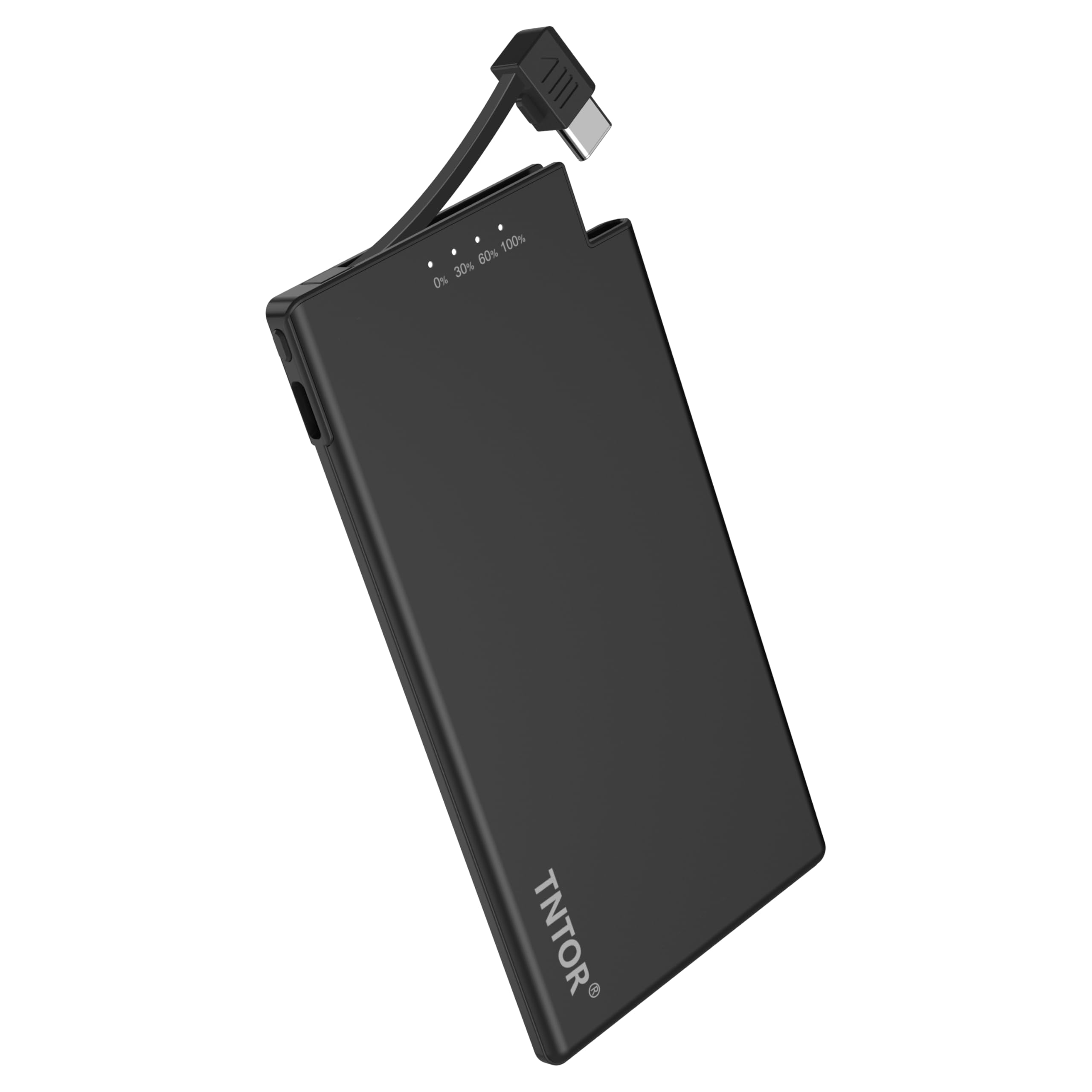 TNTOR Ultra Thin Power Bank Built in USB C Cable Portable Power Charger 5000mAh Wallet & Pocket Size [only 0.24 inch] Slim Compact External Battery Charger Only Suitable for Type-C USB C Smartphones