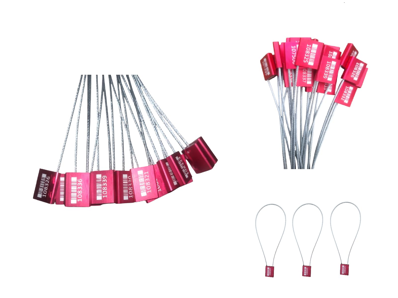 Lot de 100 joints de sécurité en métal de haute sécurité numérotés inviolables en aluminium - Rouge - 40 cm