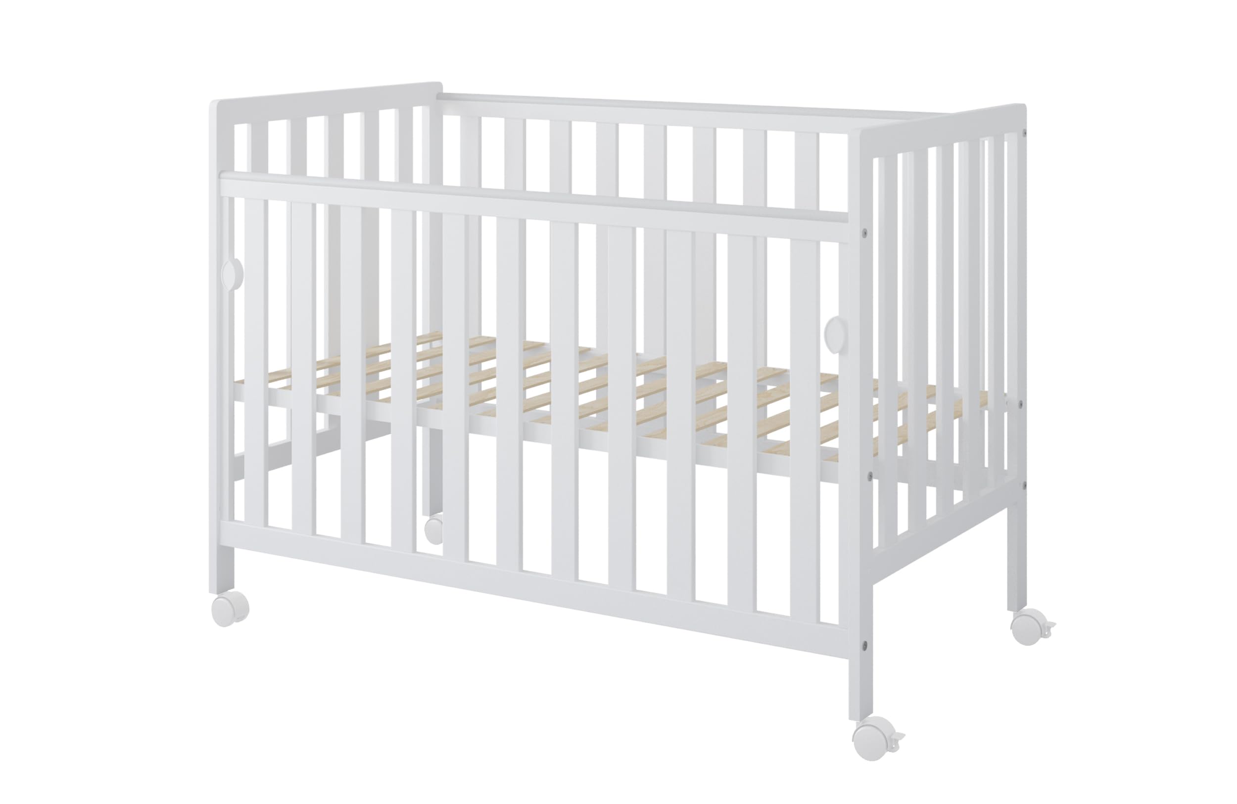 zee Bambi Cuna Colecho Bebe 120x60 cm Blanca con Ruedas Lateral Abatible Somier Regulable 3 Alturas Cuna Portatil Bebe